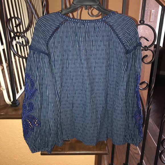 NWT Lucky Brand Cutout Stripe Peasant Top - Picture 7 of 8